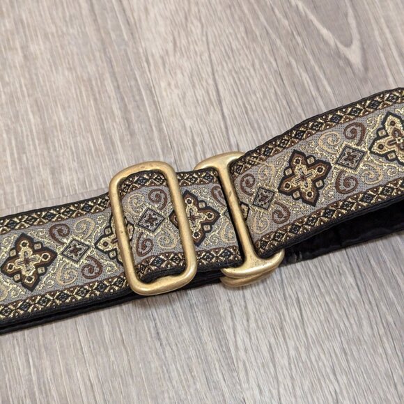 Handmade 1.5" Gold Black Brown and Beige Martingale Dog Collar 22" - Picture 3 of 6